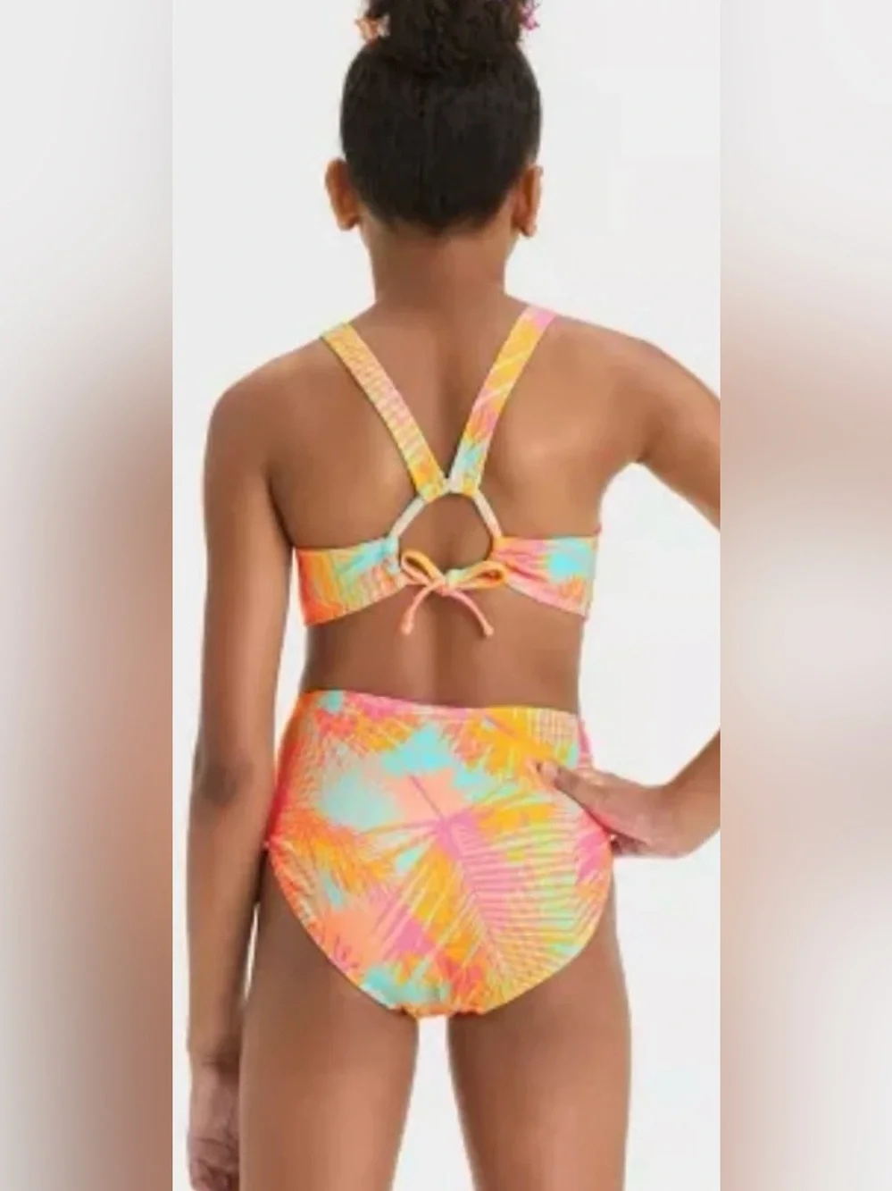 Art Class Girls One-Piece Swimsuit Ribbed Knit Multi Tropical Print Sz XS(4/5)